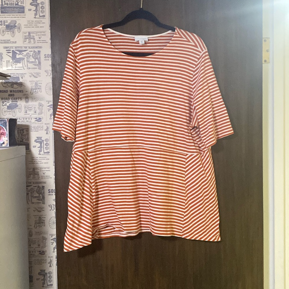 Women’s Striped Short-Sleeve Tee - Orange/White